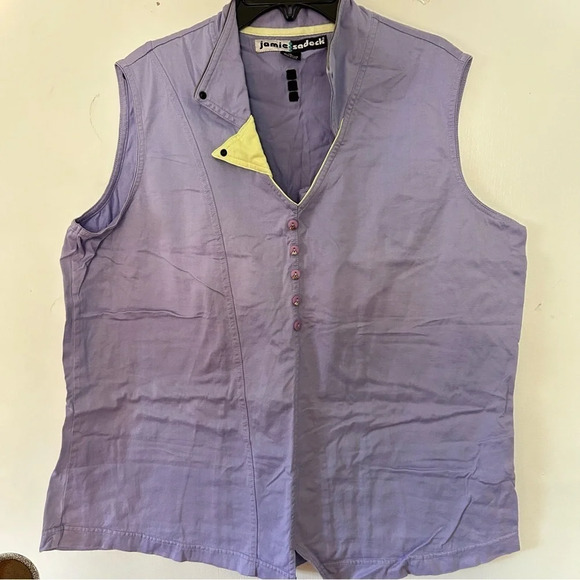 Jamie Sadock Golf Tennis Top size XL Yellow Purple Sleeveless Buttons - Picture 1 of 8